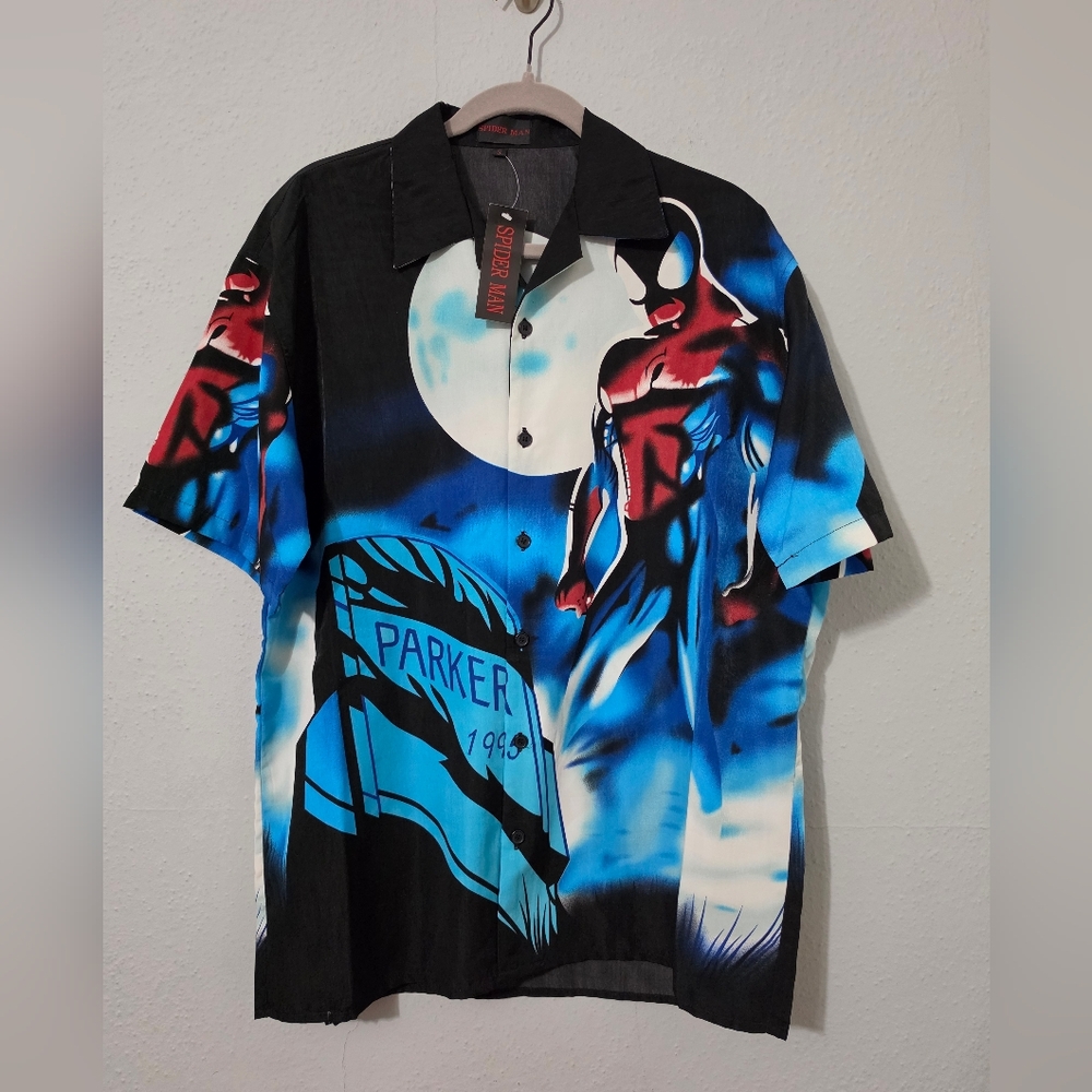 Vintage‎ 90s Spider Man Button Down Short Sleeve Shirt NWT Size Small